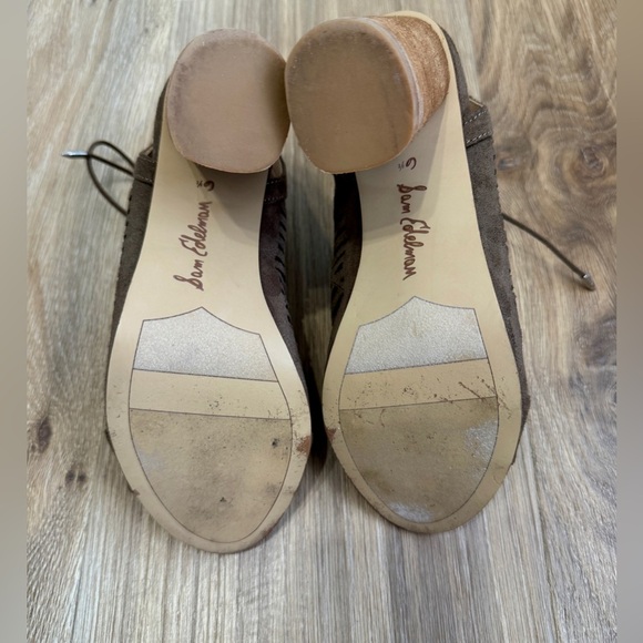 SAM EDELMAN Rocco US 6.5M Brown Suede Cloth Lace Up Sandal Round Chunk Heel EUC - Picture 4 of 5